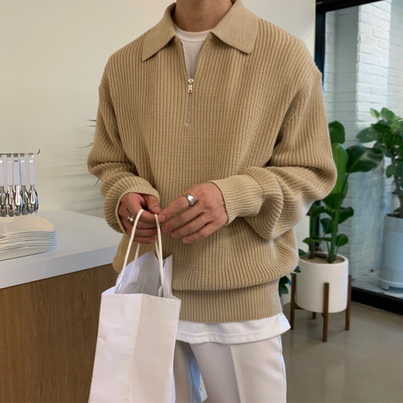 Herren Strickpullover Langärmlig Halb-Reißverschluss Lockere Passform - Norvielle