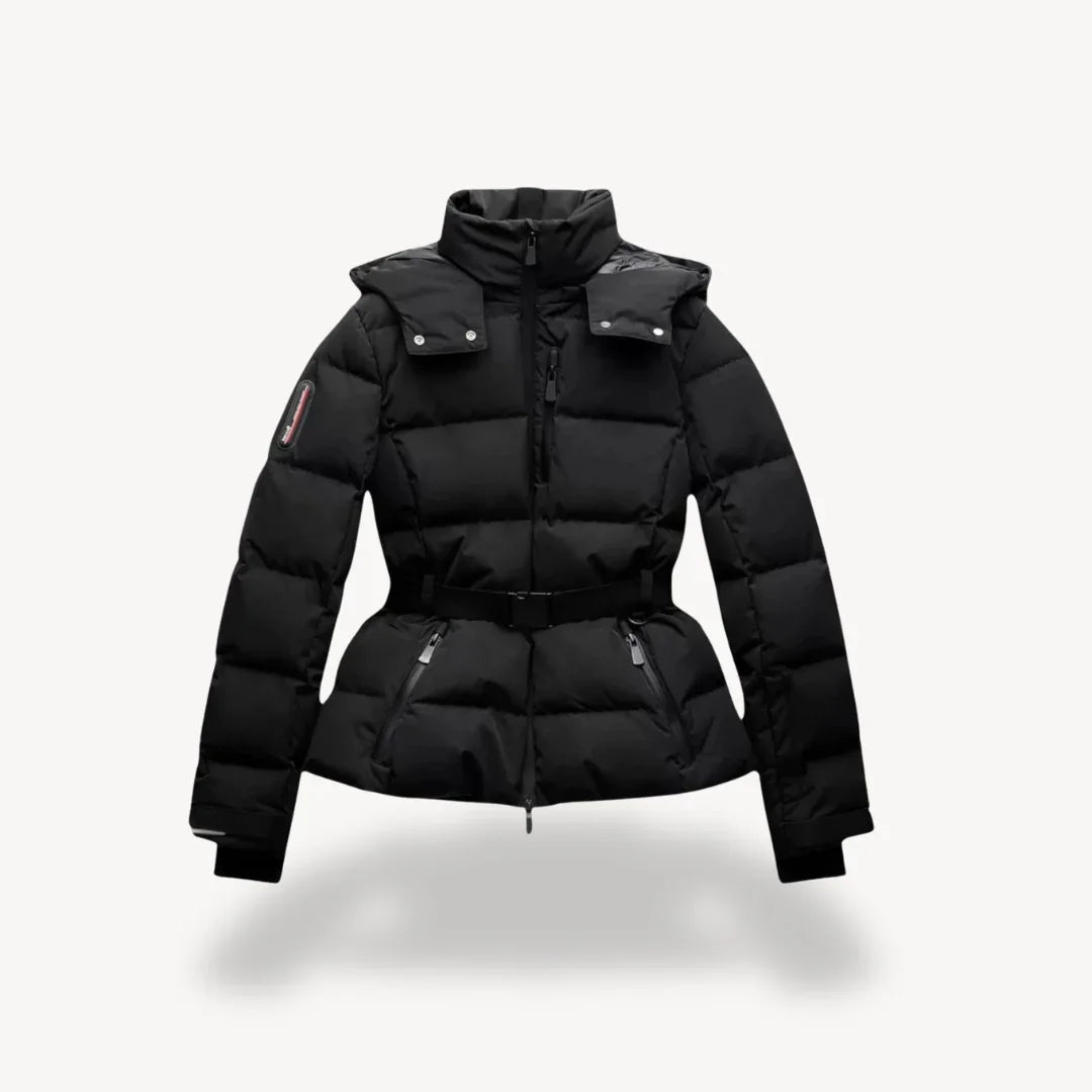 Damen Pufferjacke Taillengürtel Wärme Schwarz - Norvielle