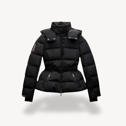 Damen Pufferjacke Taillengürtel Wärme Schwarz - Norvielle