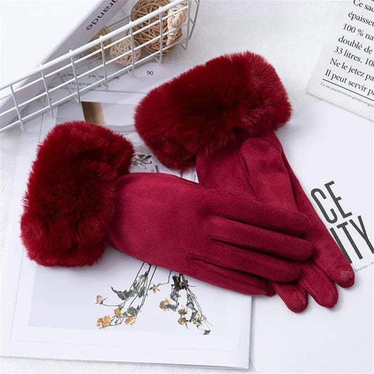 Damen Wildlederhandschuhe Kunstpelzbesatz Winter - Norvielle