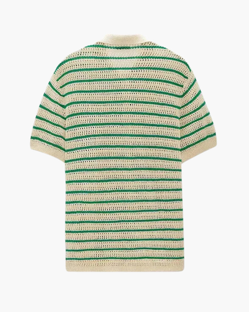 Herren Sommerhemd Gehäkelt Grünbeige