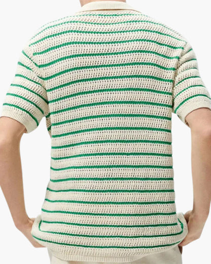 Herren Sommerhemd Gehäkelt Grünbeige