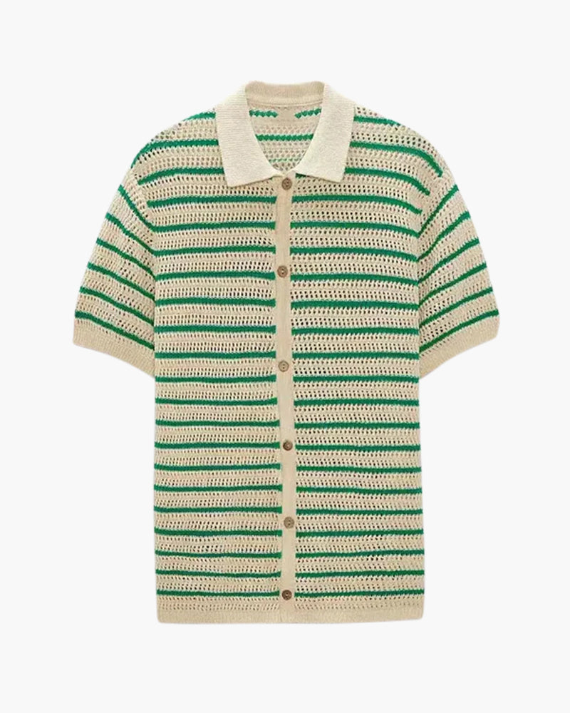 Herren Sommerhemd Gehäkelt Grünbeige - Norvielle