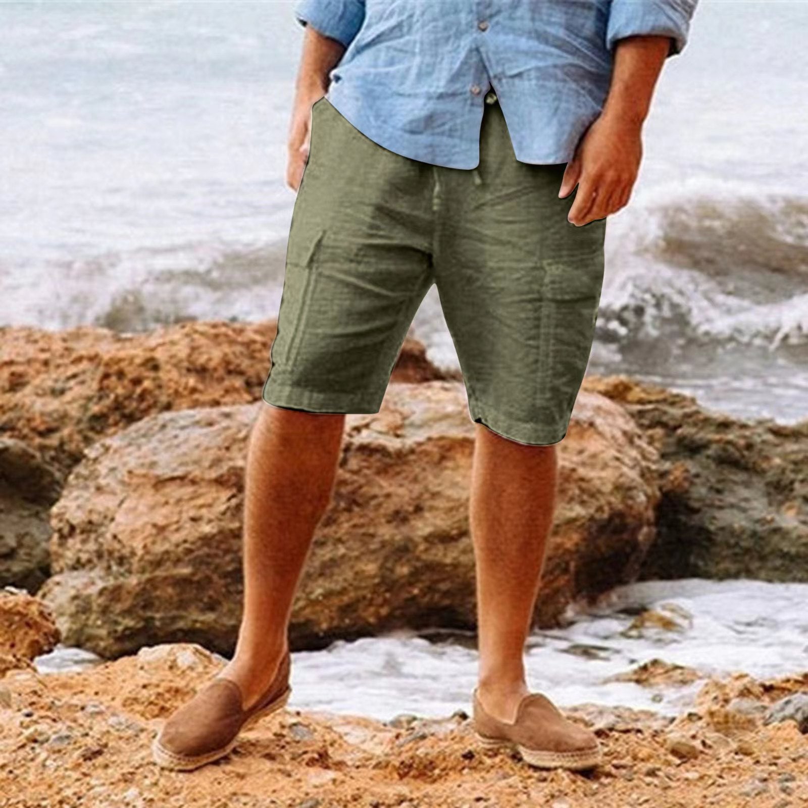 Herren Cargoshorts Leinen Bequem Leicht Braun - Norvielle