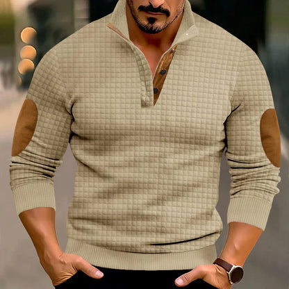 Männer Waffelpullover Sweatshirt mit Ellbogenaufnähern Grau - Norvielle