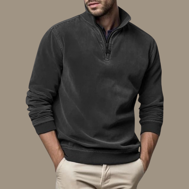 Herren Sweatshirt Viertelreißverschluss Lässiger Pullover Grau - Norvielle