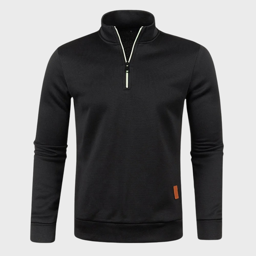 Sweatshirt mit Viertelreißverschluss - Herren lässiger Langarm-Pullover mit halbem Reißverschluss-Schwarz-S-Chaps Herrenmode