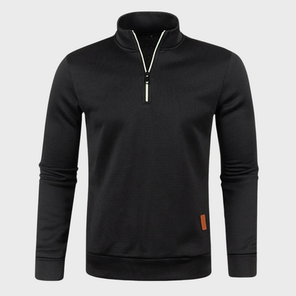 Sweatshirt mit Viertelreißverschluss - Herren lässiger Langarm-Pullover mit halbem Reißverschluss-Schwarz-S-Chaps Herrenmode