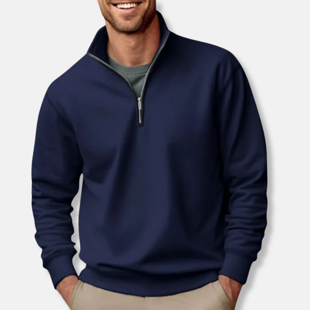 Sweatshirt mit Viertelreißverschluss – Lässig – Lockere Passform – Pullover mit halbem Reißverschluss – Herrenpullover-Marineblau-S-Chaps Herrenmode