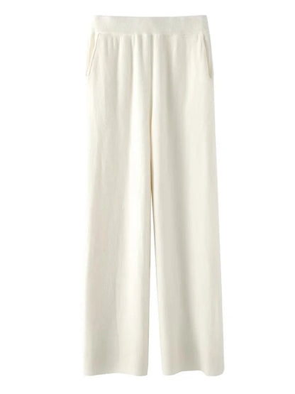Damen Feinstrickhose Hochwerder Bund Weites Bein