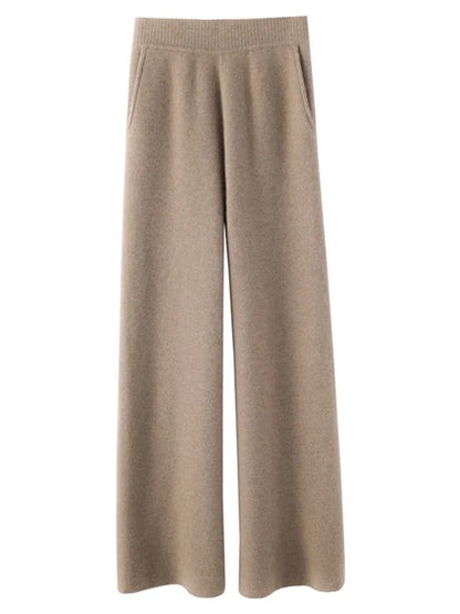 Damen Feinstrickhose Hochwerder Bund Weites Bein