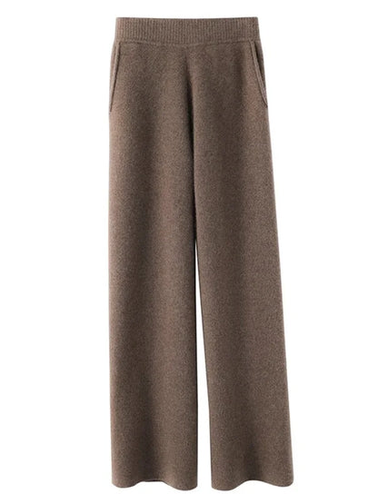Damen Feinstrickhose Hochwerder Bund Weites Bein