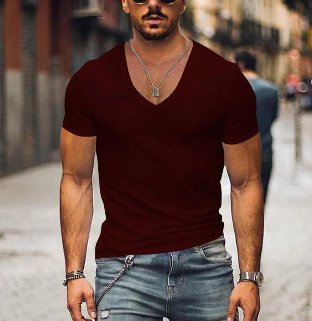 Herren T-Shirt Kurzärmelig V-Ausschnitt Slim-Fit - Norvielle