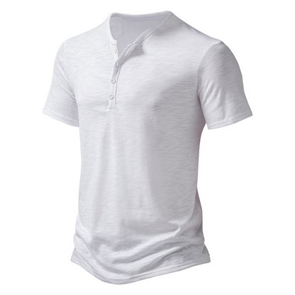 Herren T-Shirt Leichtes Sommer-Shirt Knopfausschnitt Weiß - Norvielle