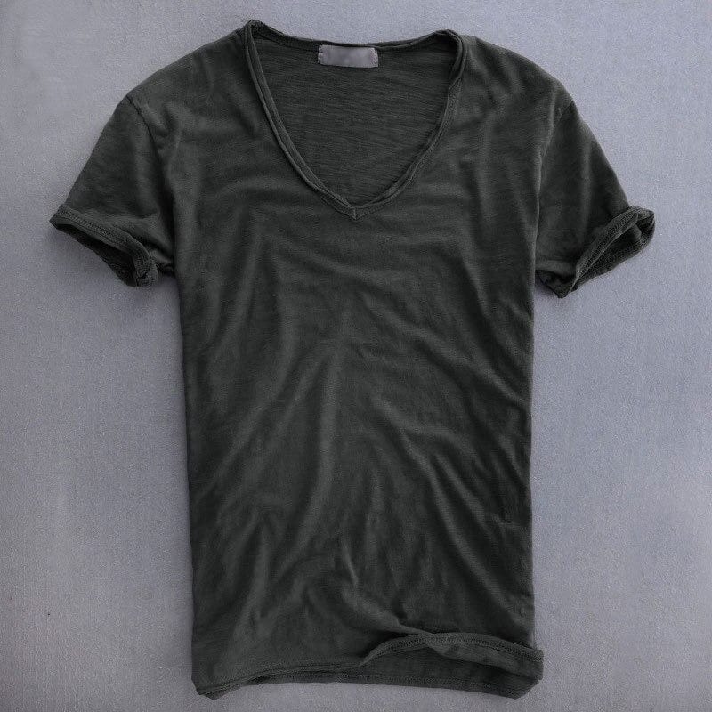 T-Shirt | Leichtgewicht | Sommer | T-Shirt mit V-Ausschnitt | Herrenhemden-Dunkelgrau-M-Chaps Herrenmode