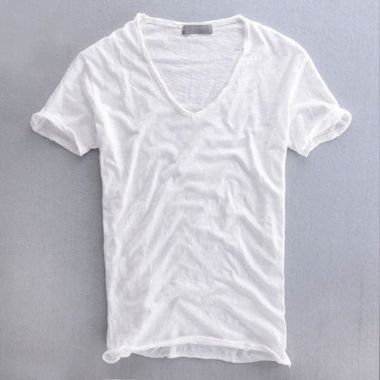T-Shirt | Leichtgewicht | Sommer | T-Shirt mit V-Ausschnitt | Herrenhemden-Weiß-M-Chaps Herrenmode