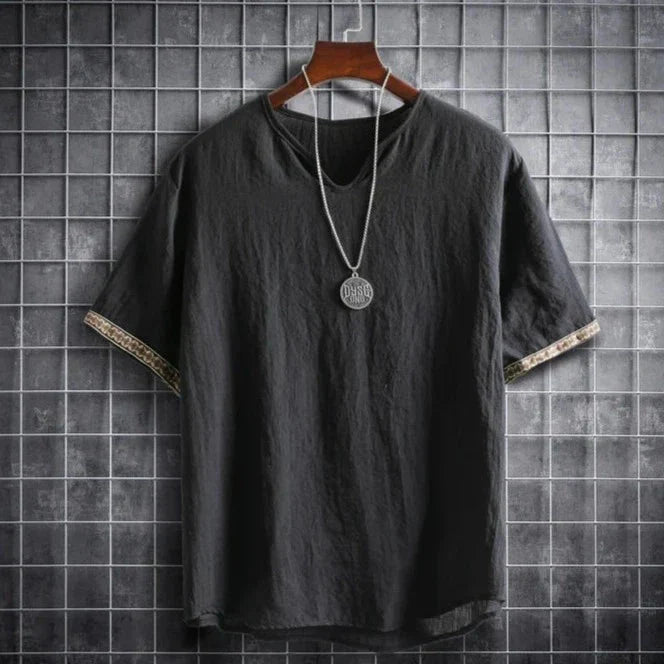 T-Shirt - V-Ausschnitt - Loose Fit - Herren T-Shirt - Herrenhemd-Schwarz-M-Chaps Herrenmode