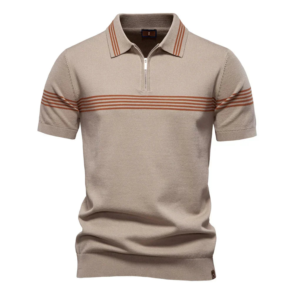 Herren Polo-Shirt Gestrickt Viertel-Reißverschluss Weiß - Norvielle
