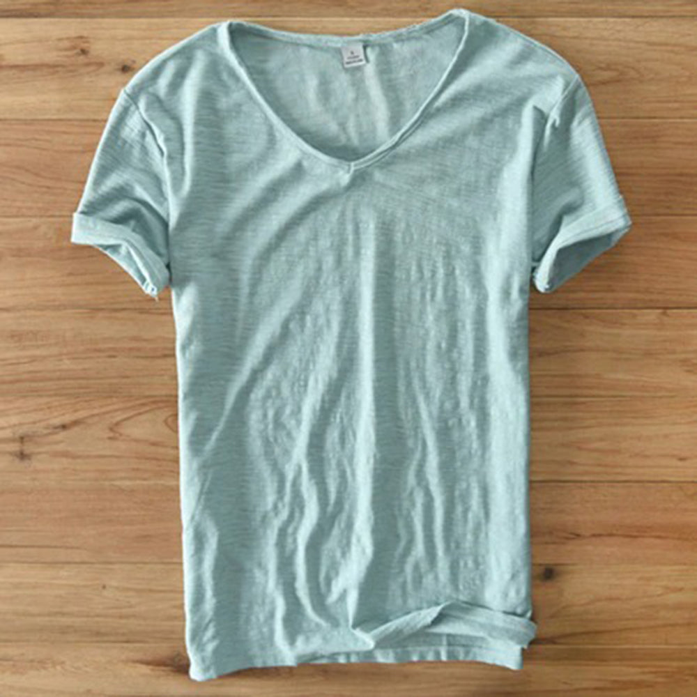 Herren T-Shirt V-Ausschnitt Leicht Kurzarm Sommer Weiss - Norvielle