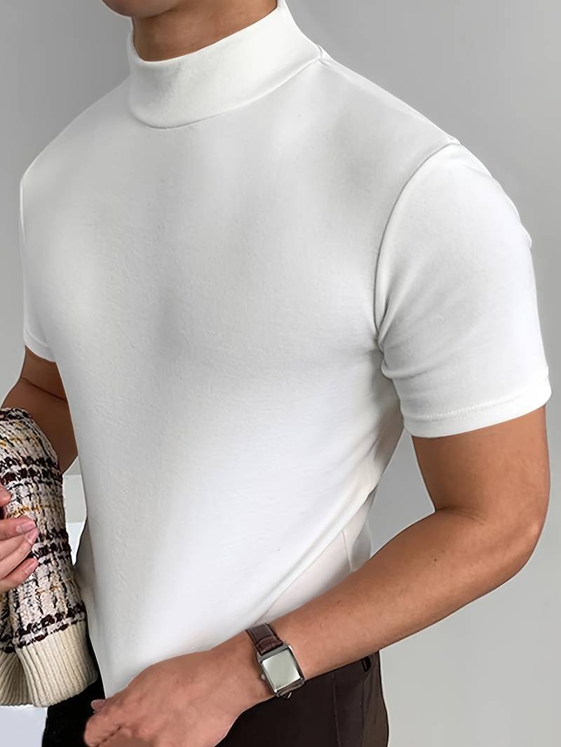 Herren T-Shirt Kurzarm Rollkragen Weiß - Norvielle