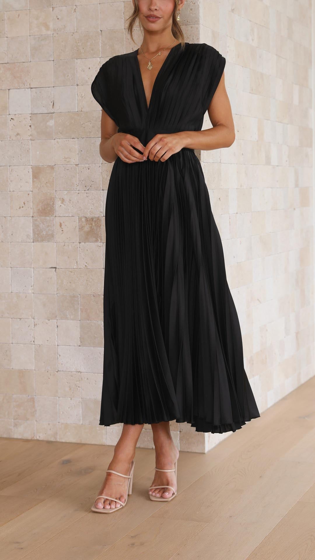 Damen Maxikleid Klassisch Gefaltet Mittellang