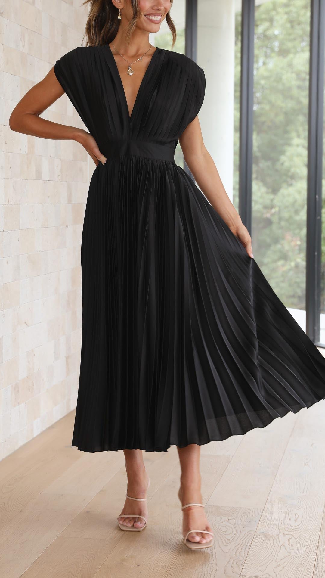 Damen Maxikleid Klassisch Gefaltet Mittellang