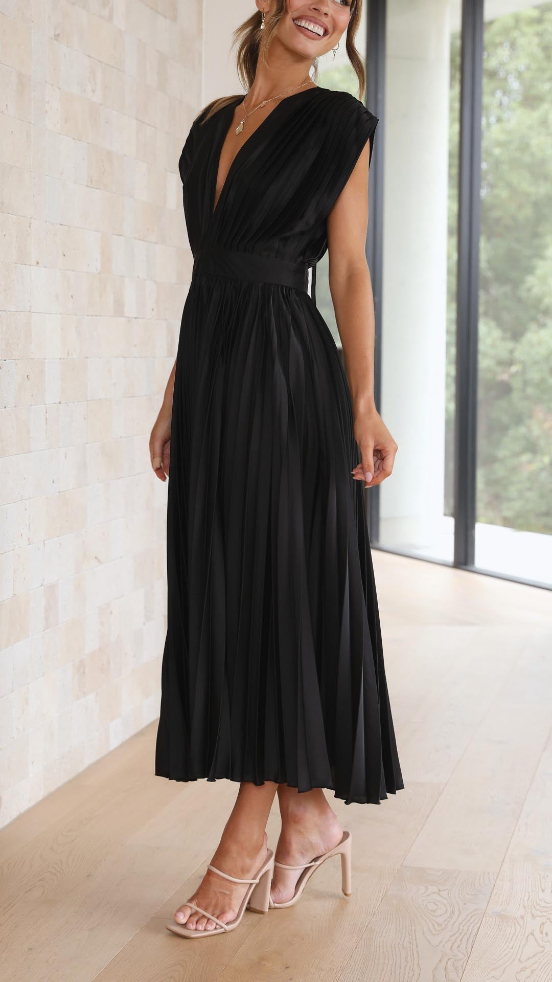 Damen Maxikleid Klassisch Gefaltet Mittellang