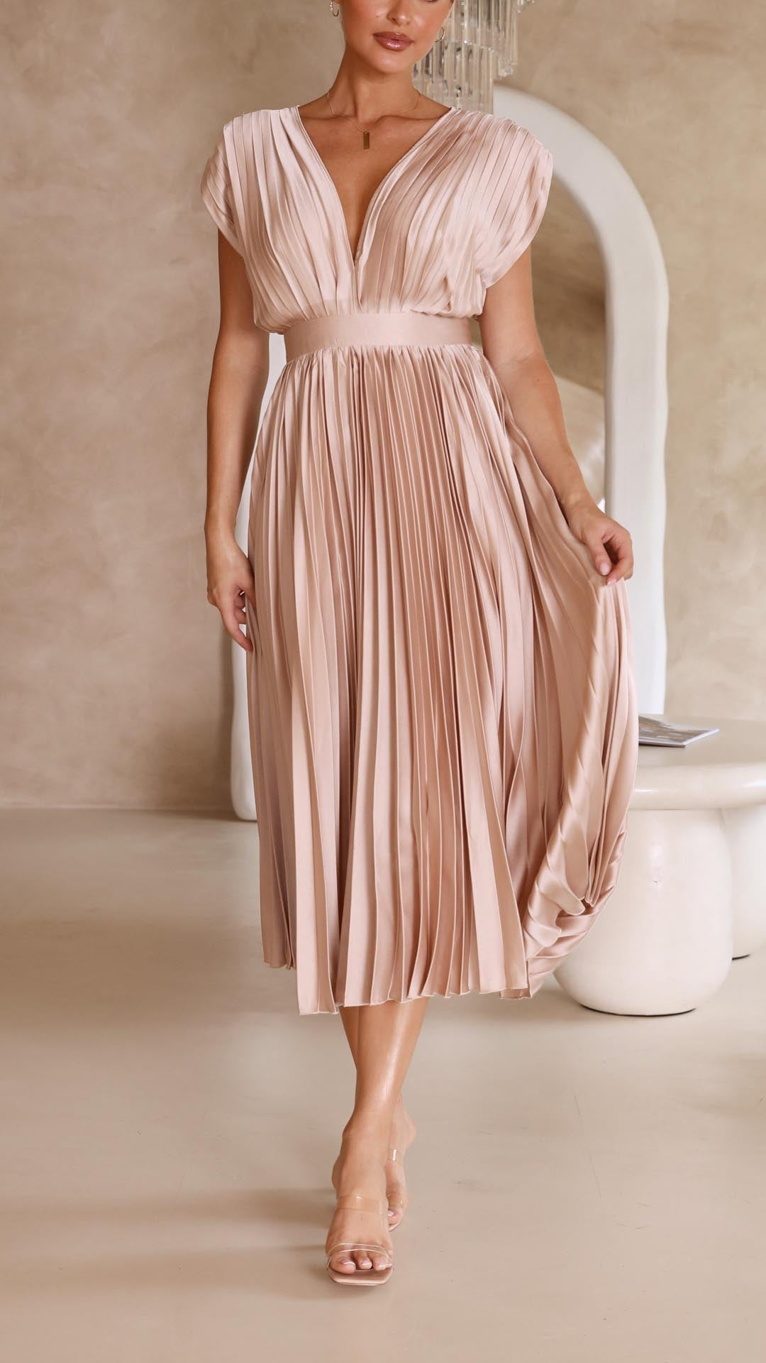 Damen Maxikleid Klassisch Gefaltet Mittellang