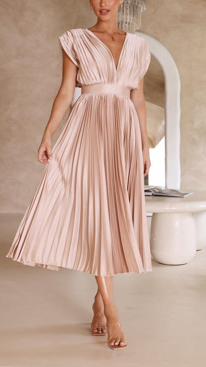 Damen Maxikleid Klassisch Gefaltet Mittellang