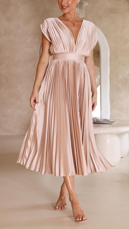 Damen Maxikleid Klassisch Gefaltet Mittellang