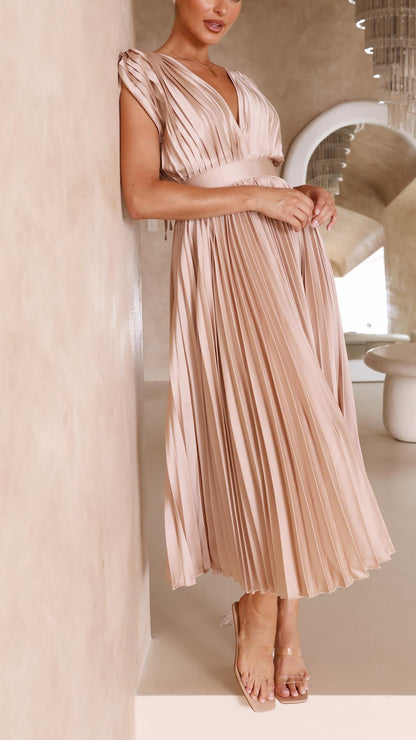 Damen Maxikleid Klassisch Gefaltet Mittellang