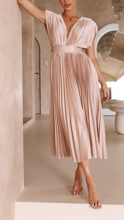 Damen Maxikleid Klassisch Gefaltet Mittellang