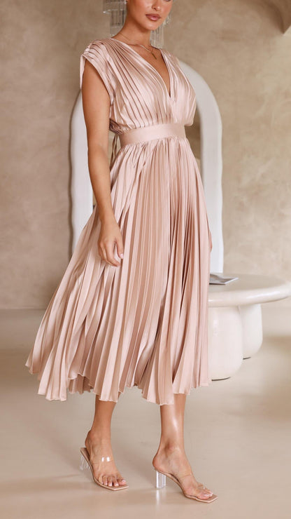 Damen Maxikleid Klassisch Gefaltet Mittellang