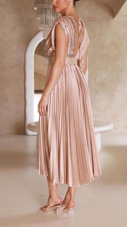 Damen Maxikleid Klassisch Gefaltet Mittellang