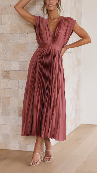 Damen Maxikleid Klassisch Gefaltet Mittellang