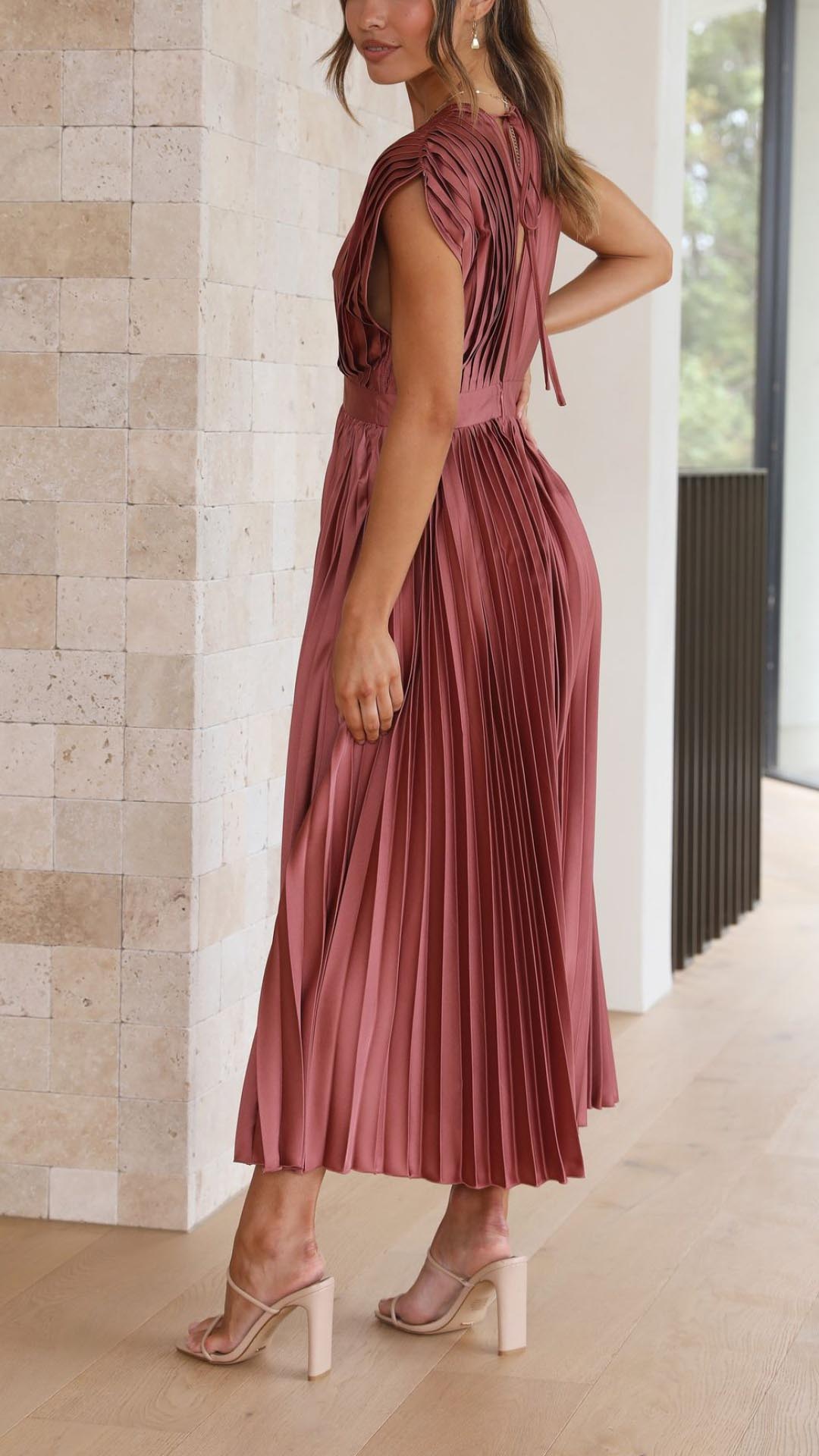 Damen Maxikleid Klassisch Gefaltet Mittellang