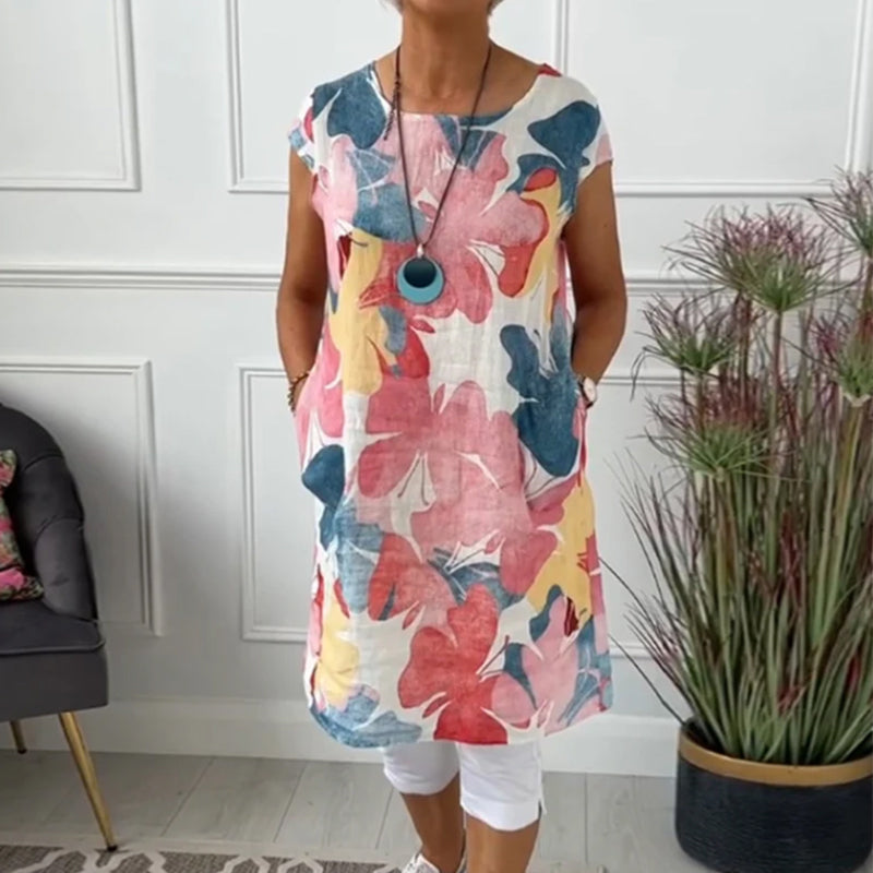 Damen Longtop Blumenprint Farbenfroh Baumwolle