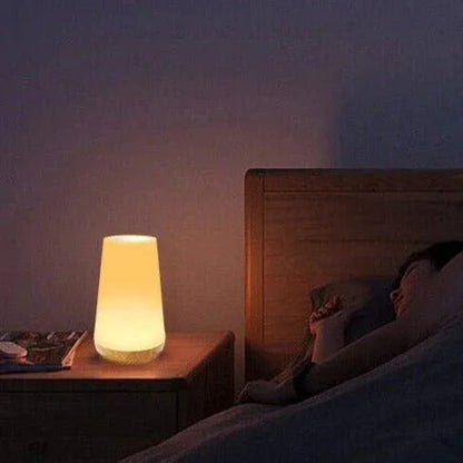 Tischlampe Holzfuß mit Touch-Steuerung