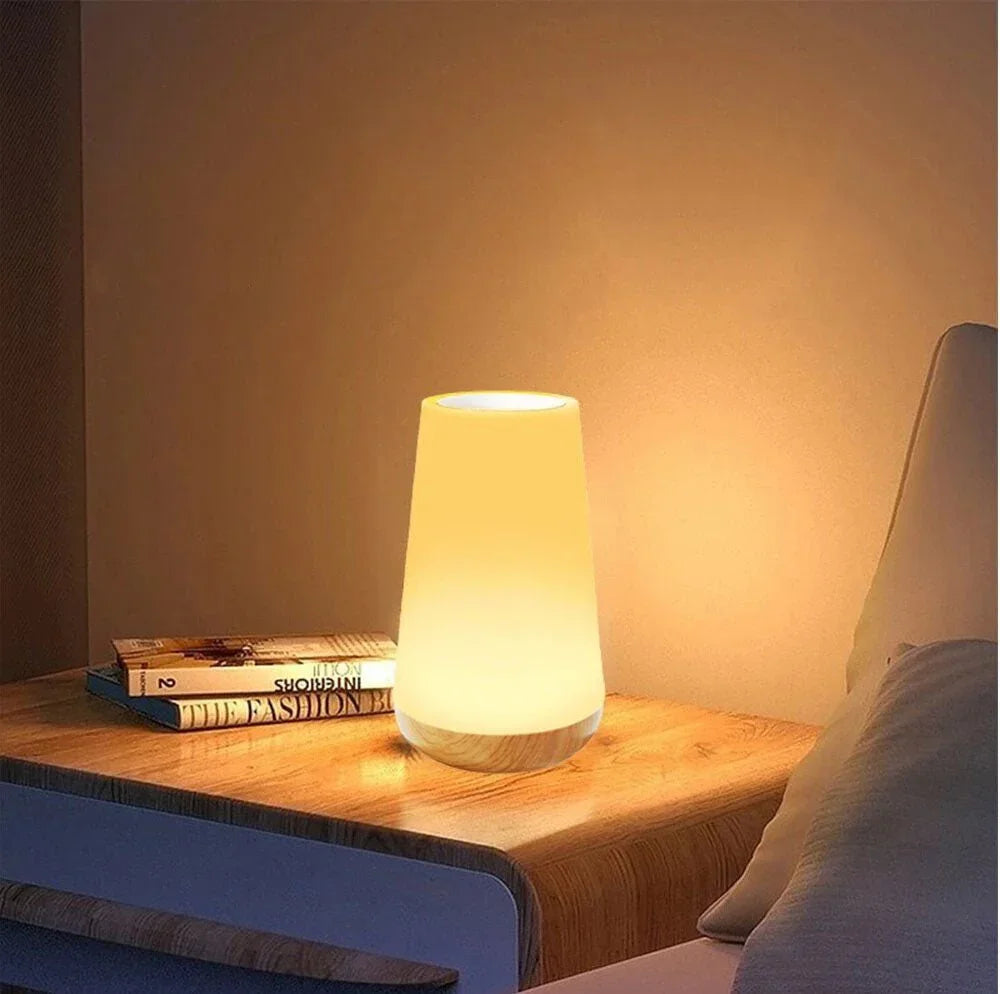 Tischlampe Holzfuß mit Touch-Steuerung