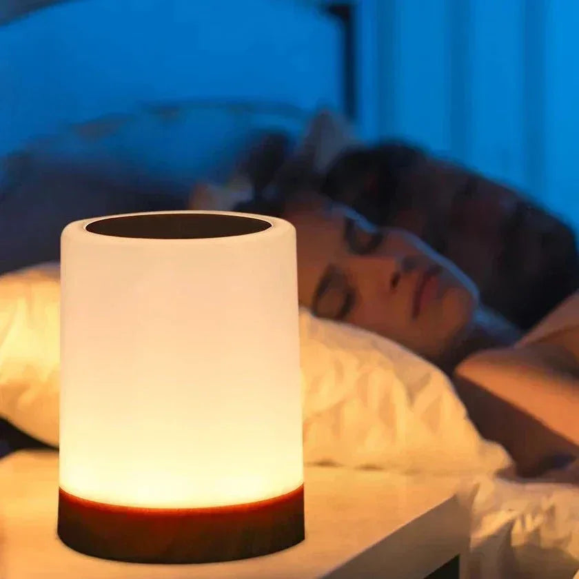 Tischlampe Holzfuß mit Touch-Steuerung