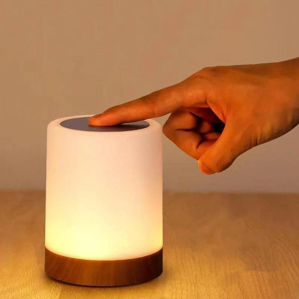 Tischlampe Holzfuß mit Touch-Steuerung