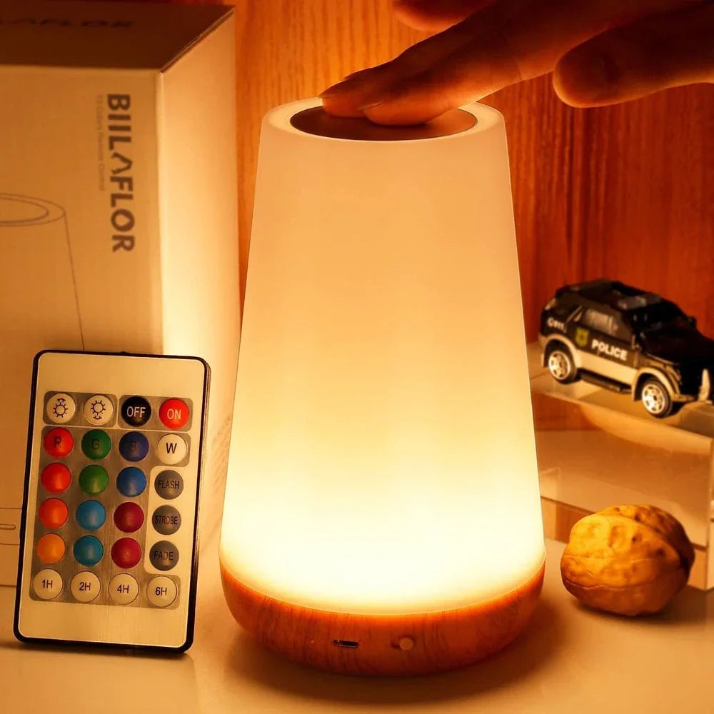 Tischlampe Holzfuß mit Touch-Steuerung
