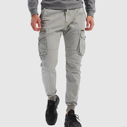 Herren Cargohose Multi-Taschen Elastischer Bund Beige
