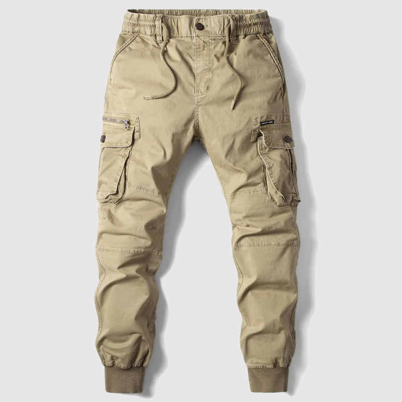 Herren Cargohose Multi-Taschen Elastischer Bund Beige