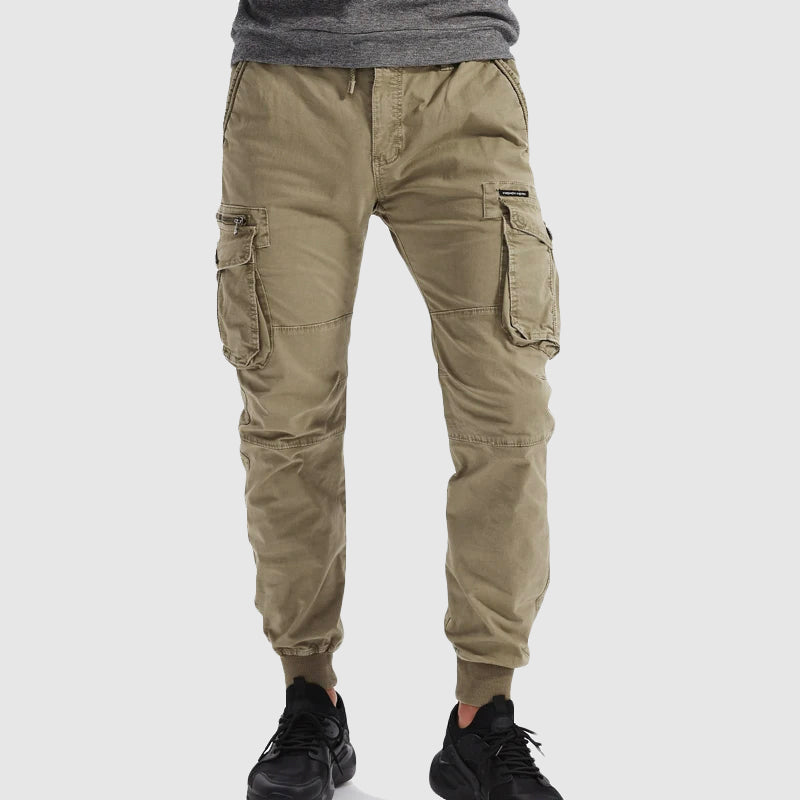 Herren Cargohose Multi-Taschen Elastischer Bund Beige - Norvielle