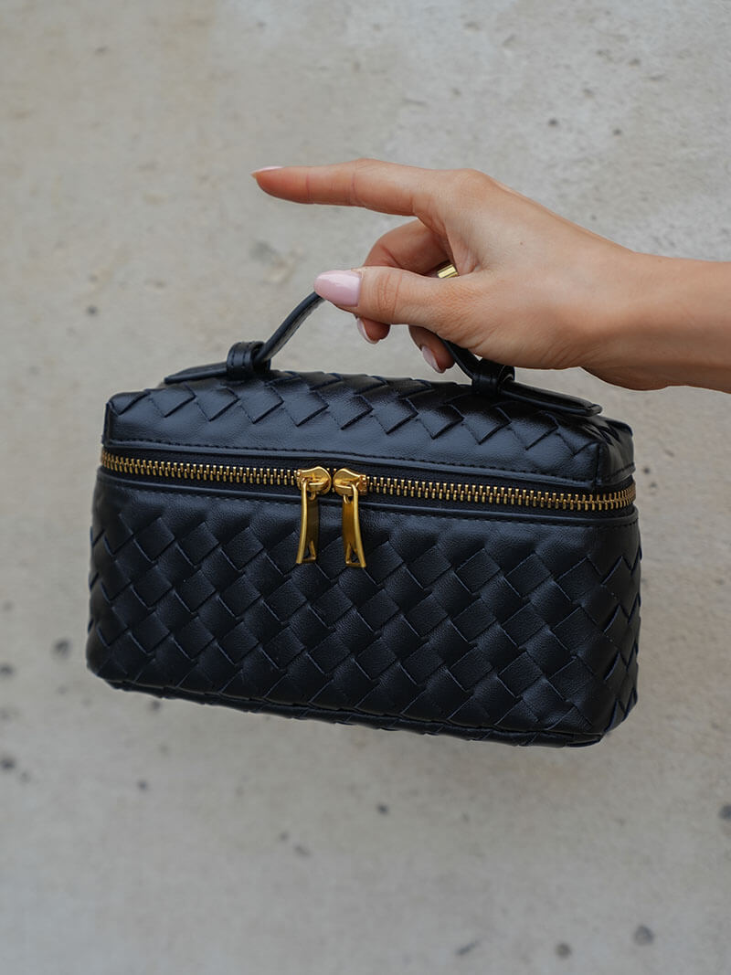 Kompakte Damen Schultertasche Geflochtenes Kunstleder