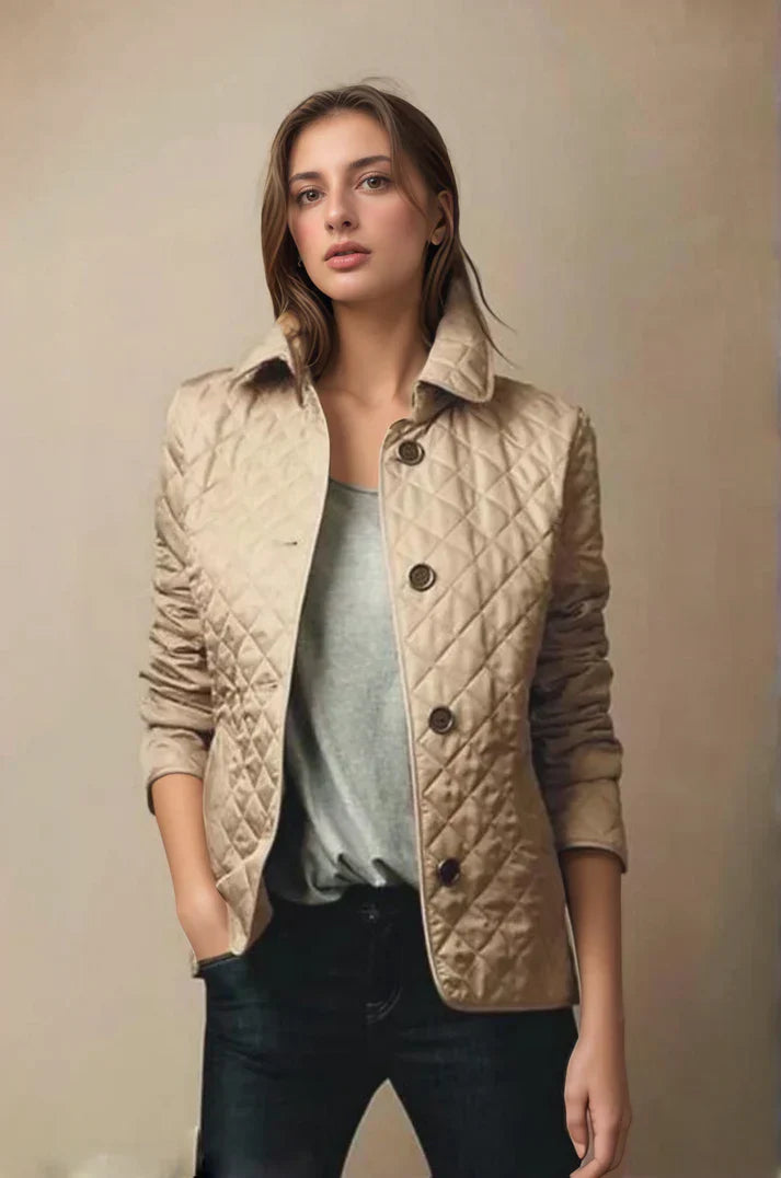 Damen Steppjacke Kurz Knöpfe Stehkragen