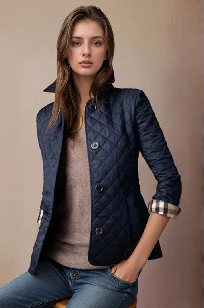 Damen Steppjacke Kurz Knöpfe Stehkragen