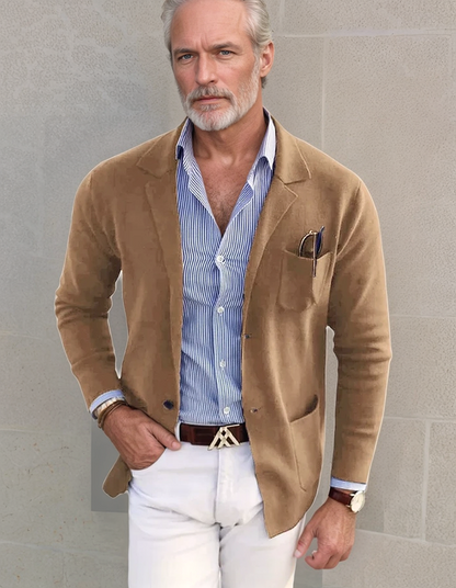 Herren Leinenblazer Reverskragen Leicht Beige