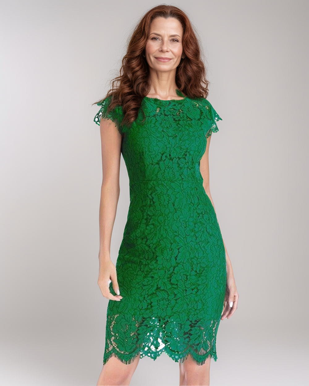 Damen Spitzenkleid Figurbetonter Schnitt Raffinierte Details Weiß